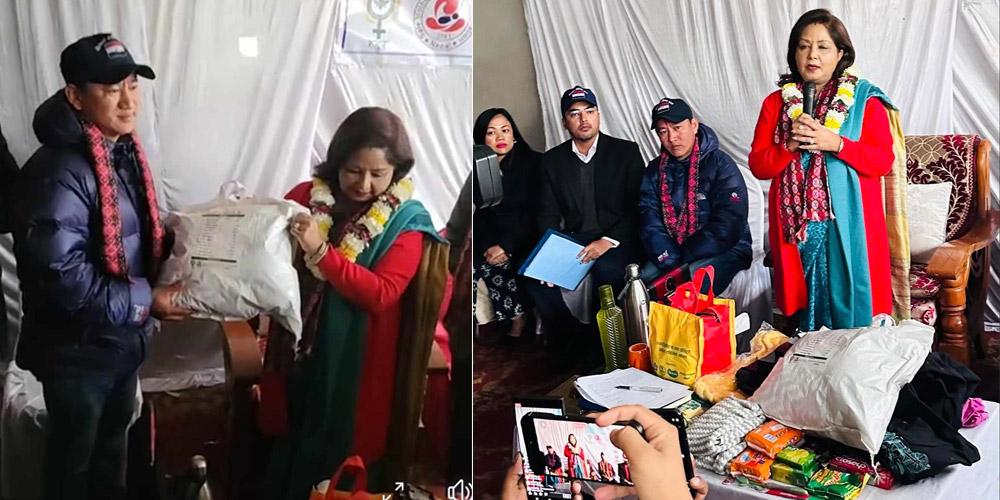 डा. आरजुलाइ धन्यवाद दिँदै अध्यक्ष गुरुङ भने: भूकम्प पीडितको घाउमा मलम लगाउने काम जारी छ