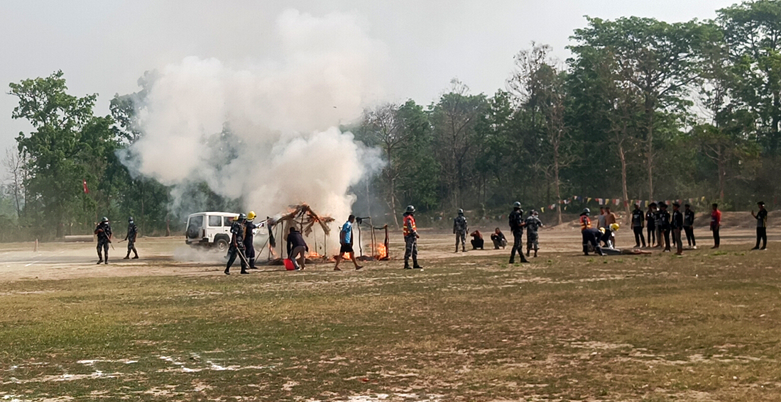 नेपाल आगलागी जोखिमको हिसाबले विश्वको तेस्रो, लुम्बिनीमा भयो कृत्रिम आगलागीको अभ्यास