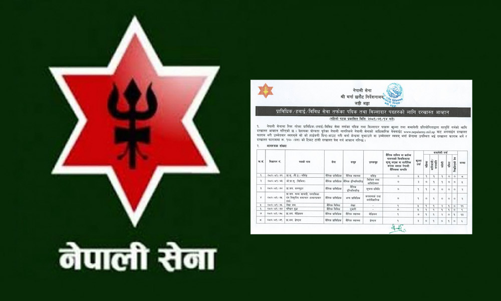 सेनामा खुल्यो जागिर, ३ सय १९ जनाको दरखास्त आह्वान