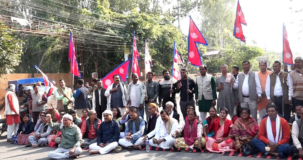 मधेशमा सरकार गठन विरुद्ध ७ दलको नेपाली झण्डासहित धर्ना
