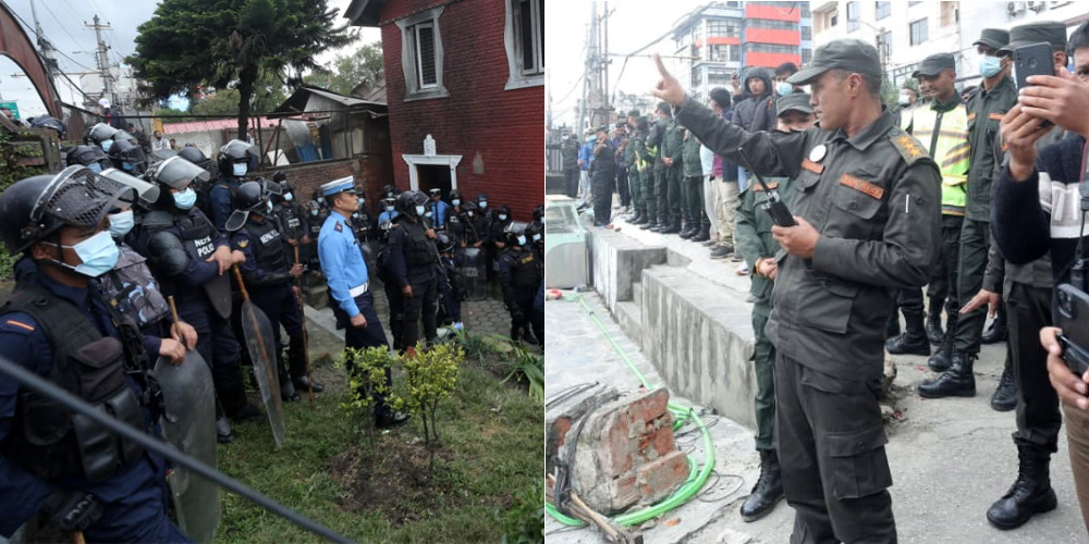 महानगरले ट्राफिक कार्यालय भत्काउन खोजेपछि बाक्लो संख्यामा प्रहरी परिचालन (तस्बिरहरु)